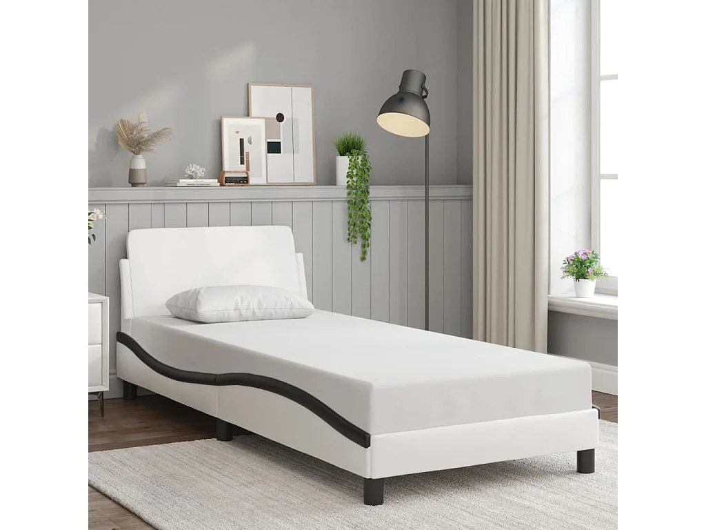 Estructura de cama sin colchón blanca y negra 80x200 cm polipiel