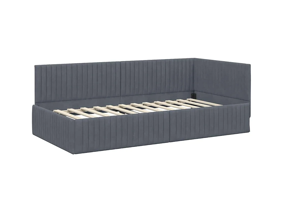 Donkergrijs hoekbedframe 100 x 200 cm fluweel