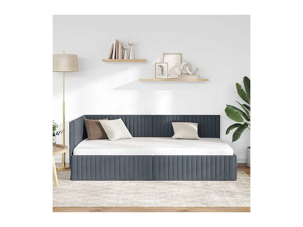 Donkergrijs hoekbedframe 100 x 200 cm fluweel