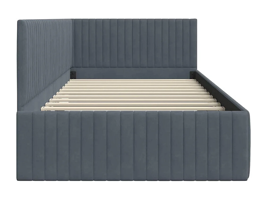 Donkergrijs hoekbedframe 100 x 200 cm fluweel