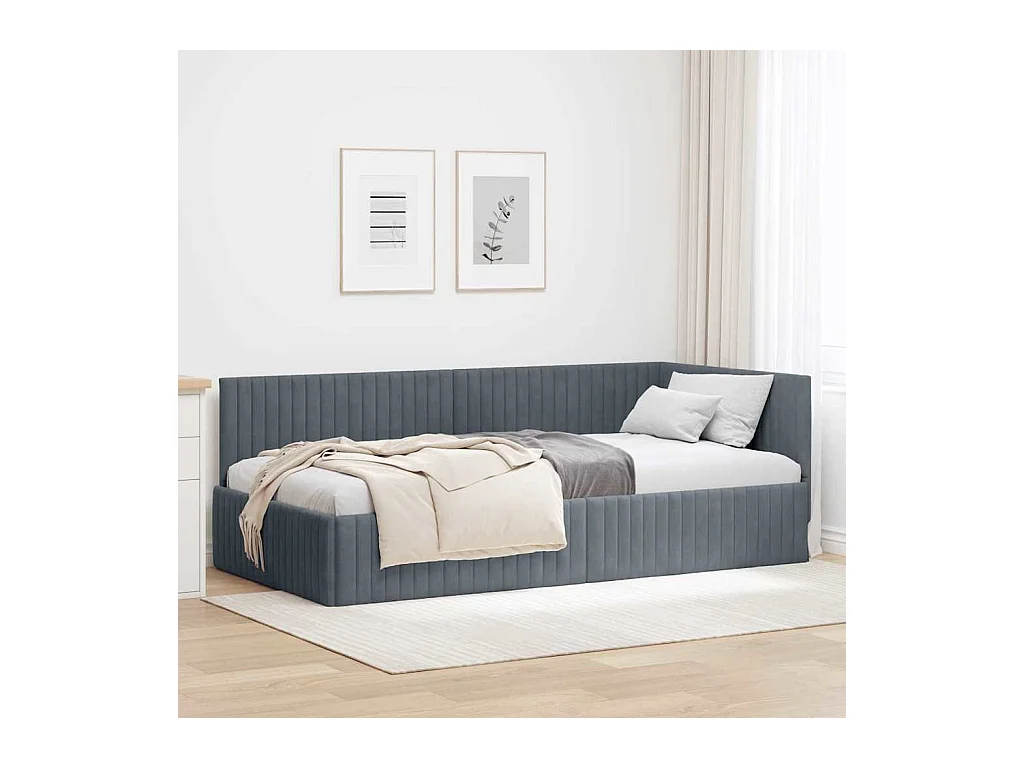 Estructura de cama esquinera gris oscuro de terciopelo de 100 x 200 cm