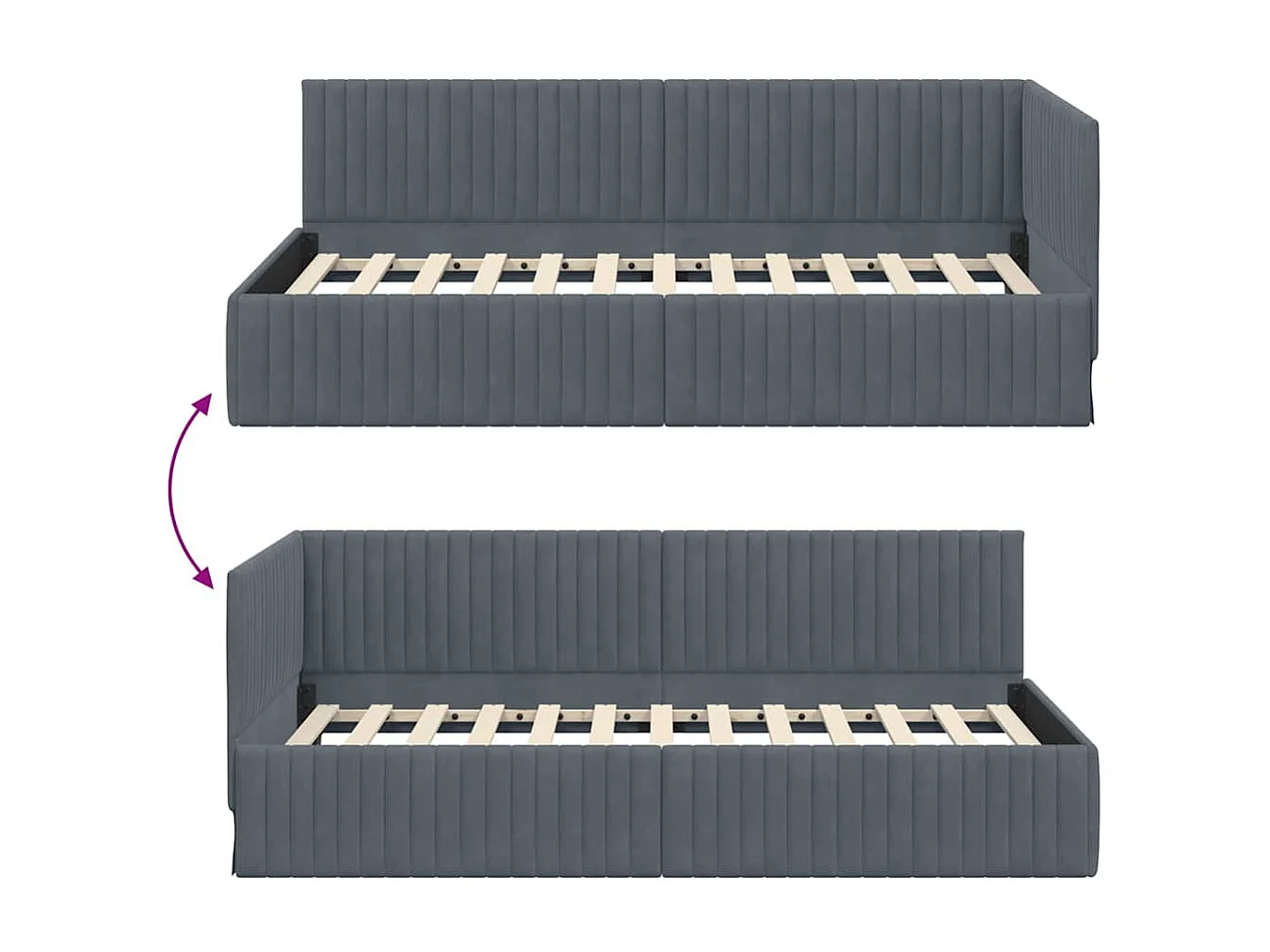 Cadre de lit d'angle Gris foncé 100 x 200 cm Velours