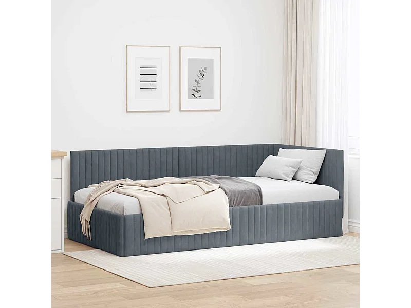 Cadre de lit d'angle Gris foncé 100 x 200 cm Velours