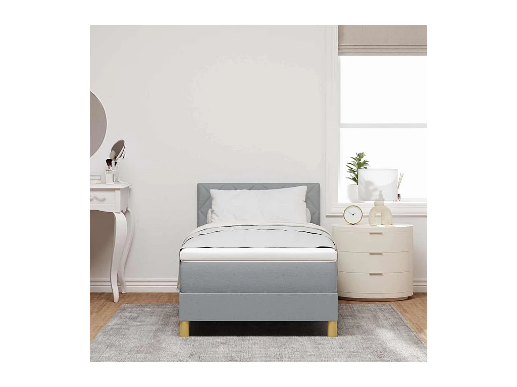 Cama con somier y colchón Tejido gris claro 90 x 190 cm