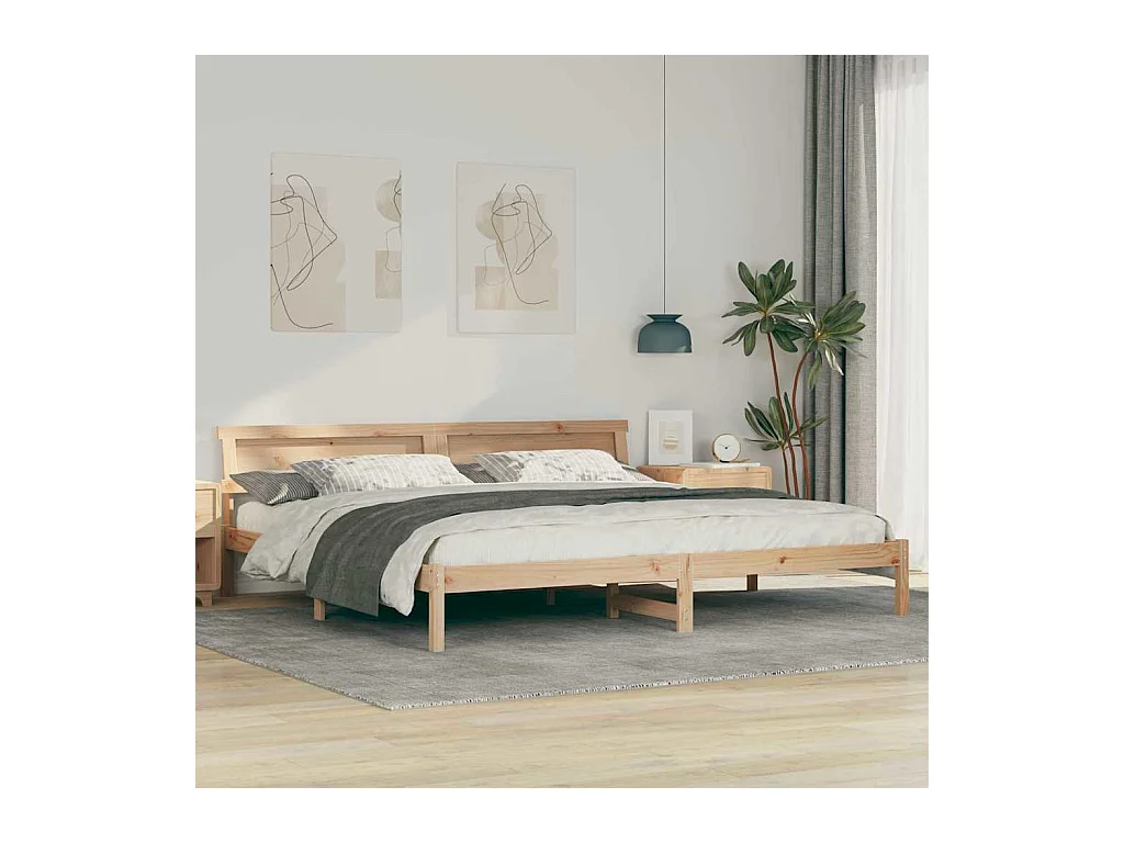 Struttura letto marrone 200 x 200 cm in legno massello di pino