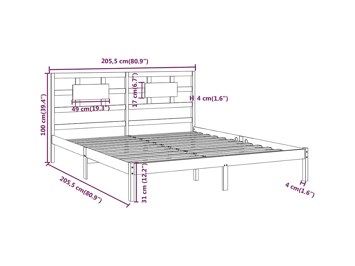 Bedframe zonder matras wit 200x200 cm massief hout