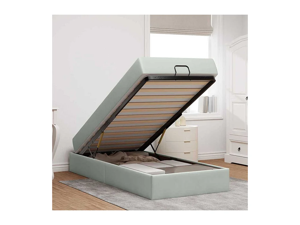 Estructura de cama con colchón Gris claro 90 x 200 cm Terciopelo