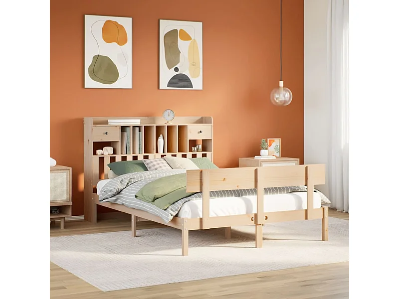 Letto a libreria senza materasso 140x190 cm in legno massello di pino