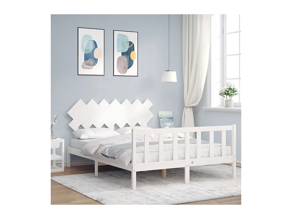 Estructura de cama sin colchón blanca 140x200 cm madera maciza de pino