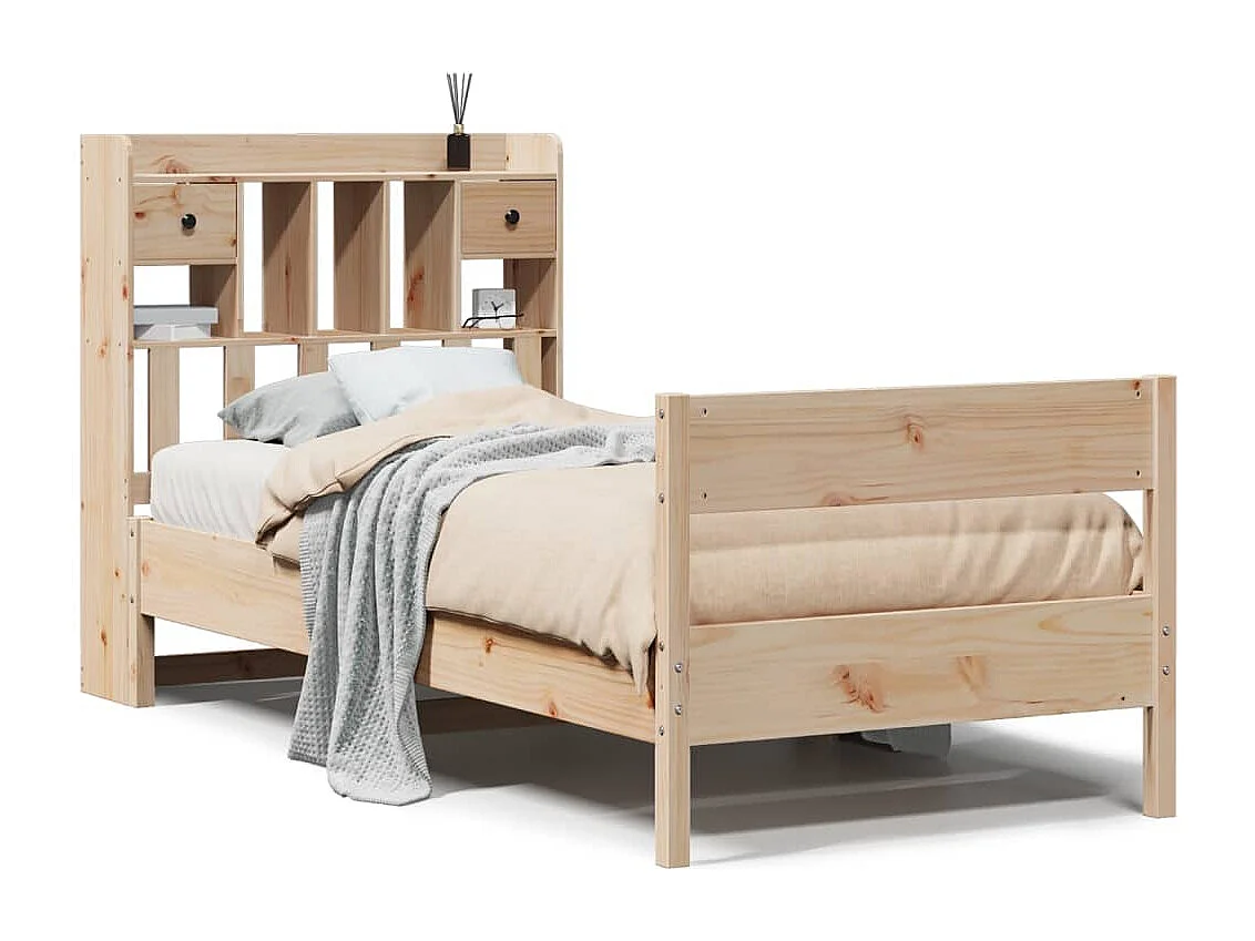 Letto a libreria senza materasso 75x190 cm in legno massello di pino