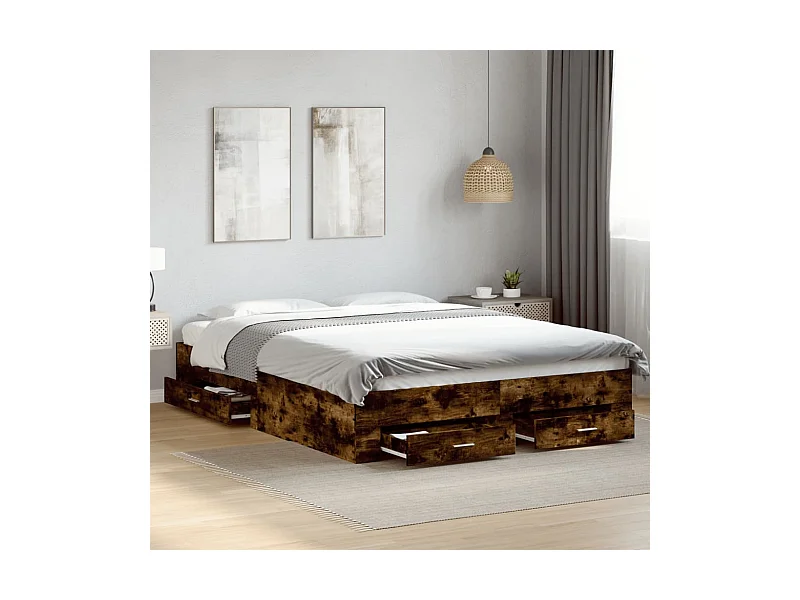Bedframe met lades zonder matras gerookt eiken 140x200 cm