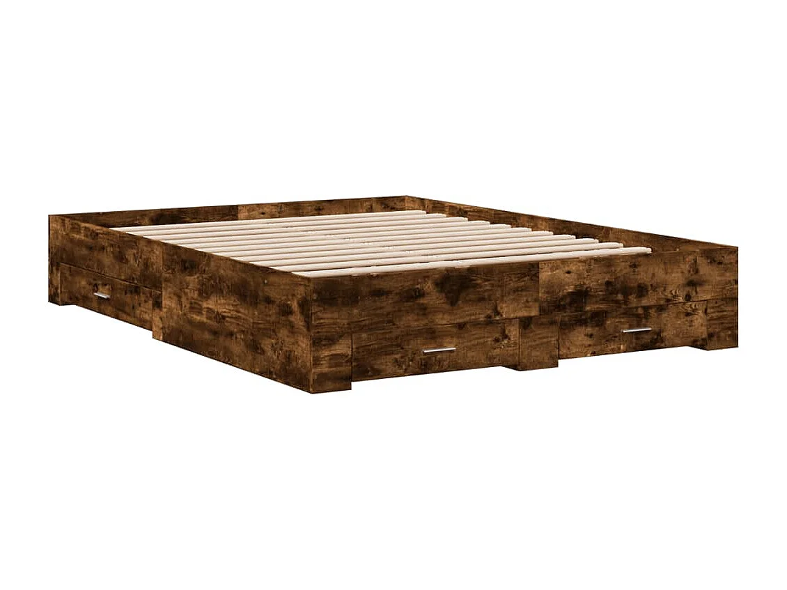 Estructura de cama con cajones sin colchón roble ahumado 140x200 cm