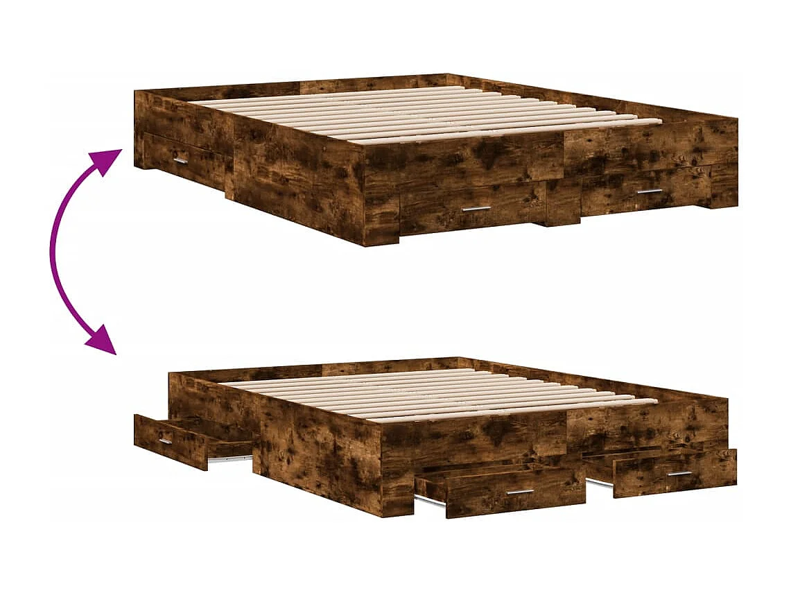 Estructura de cama con cajones sin colchón roble ahumado 140x200 cm