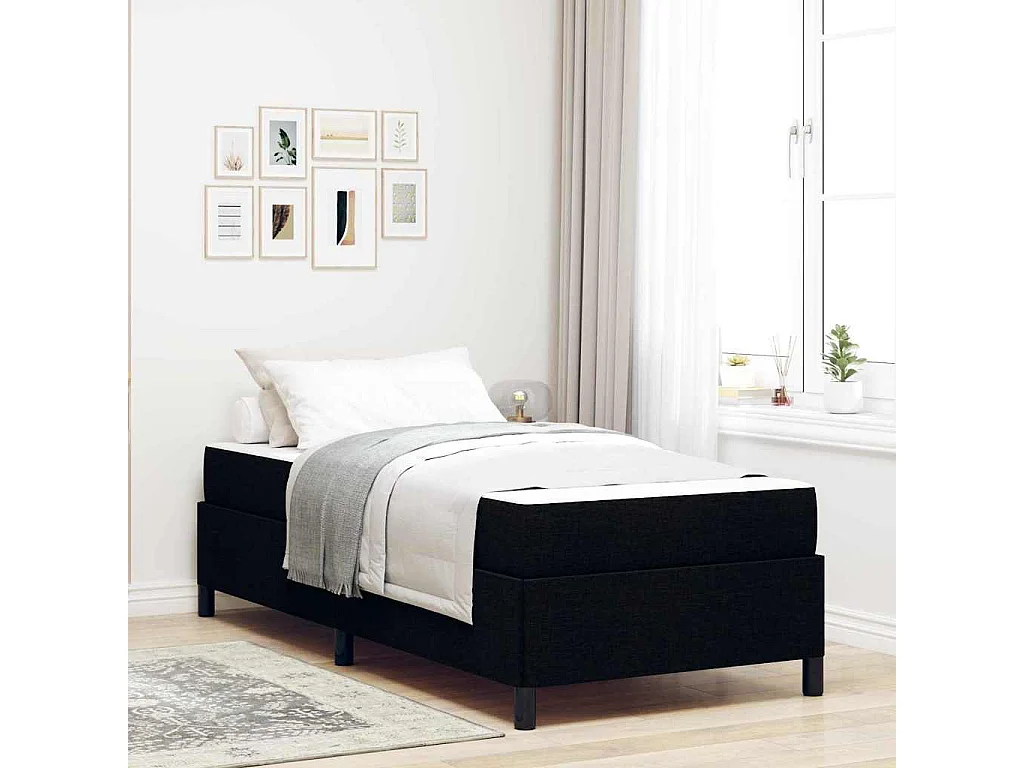 Zwart en zwart boxspringbed 100 x 200 cm