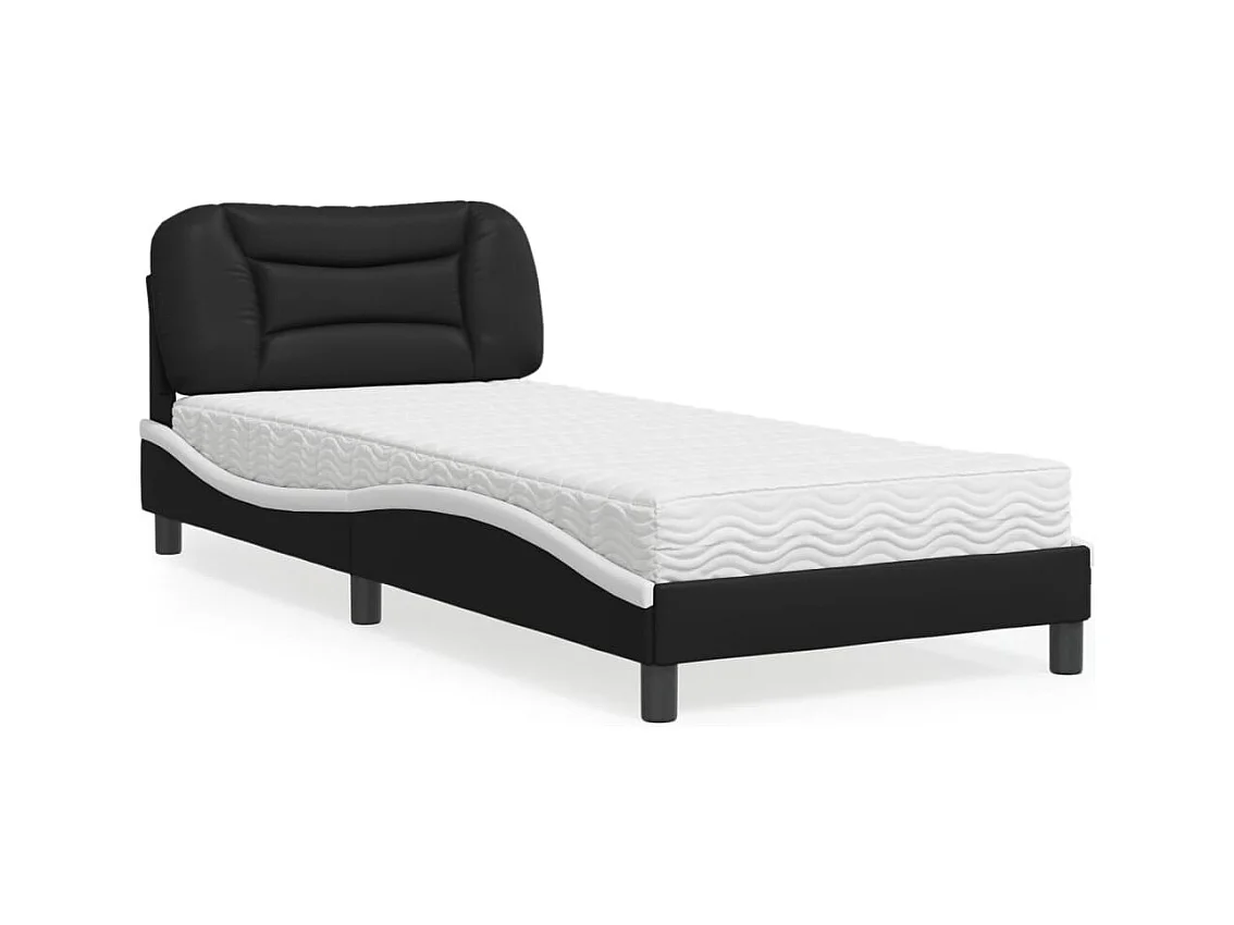 Letto con materasso bianco e nero 90x190 cm in similpelle