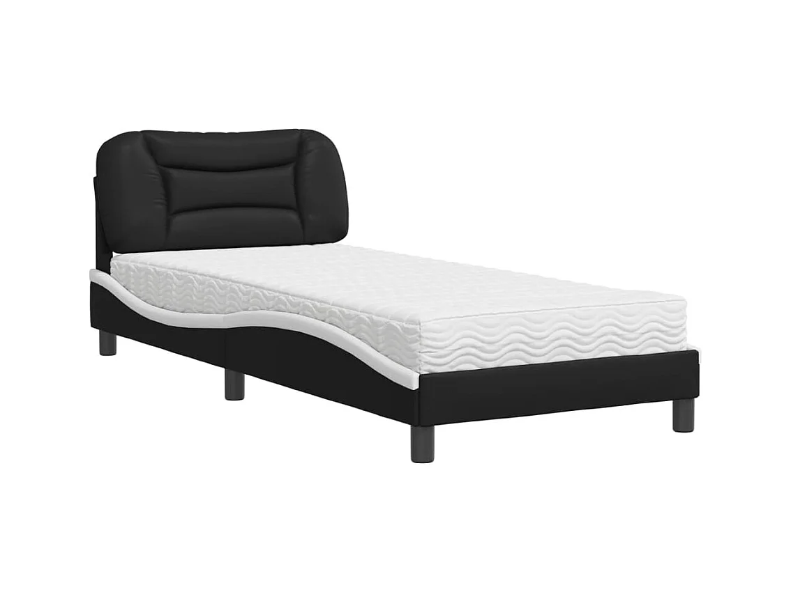 Letto con materasso bianco e nero 90x190 cm in similpelle