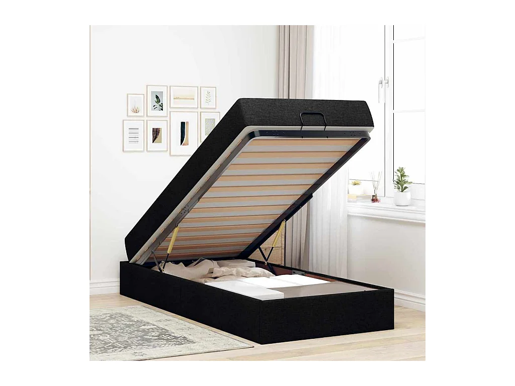 Cadre de lit avec matelas Noir 100 x 200 cm tissu