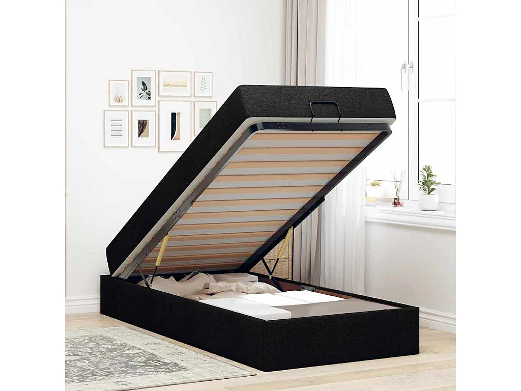 Cadre de lit avec matelas Noir 100 x 200 cm tissu