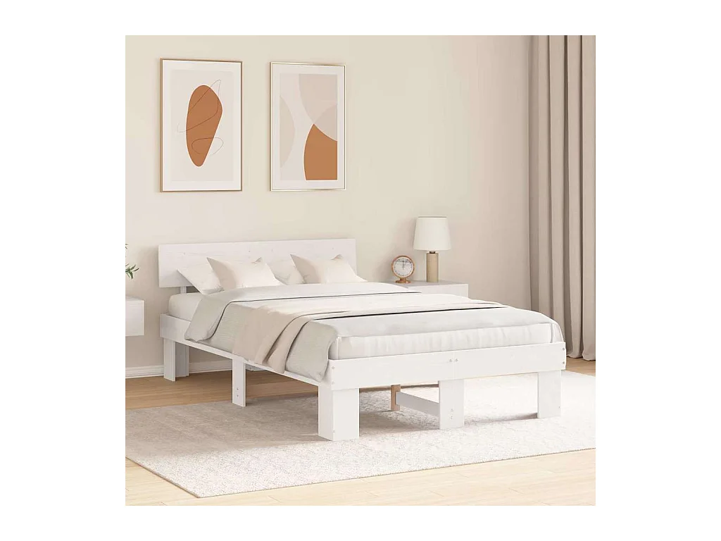 Struttura letto bianca 135 x 190 cm Legno massello di pino