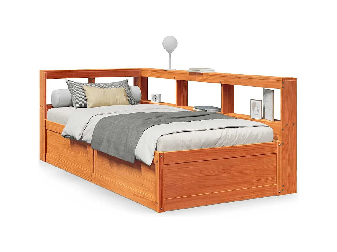 Lit bibliothèque sans matelas cire marron 90x200 cm pin massif