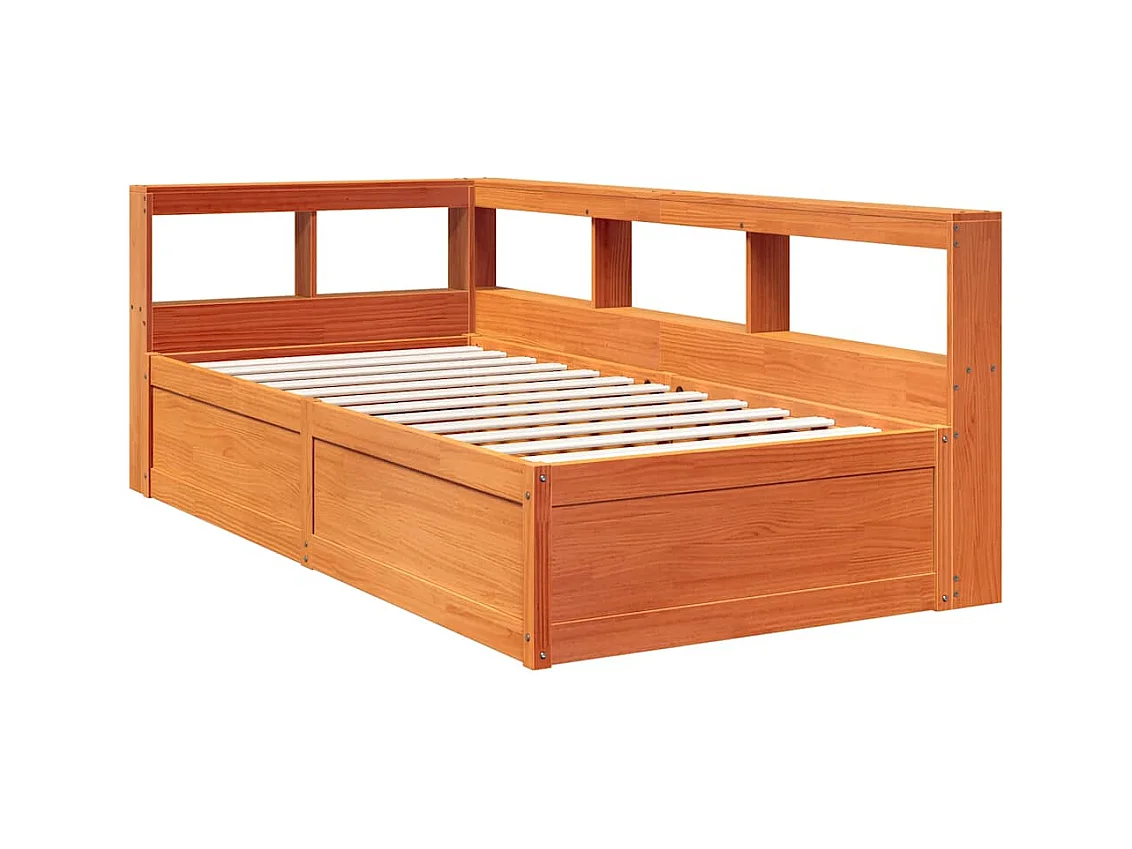 Lit bibliothèque sans matelas cire marron 90x200 cm pin massif