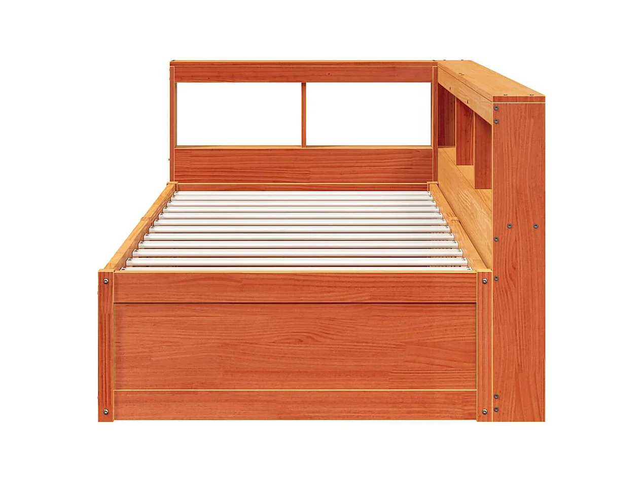 Lit bibliothèque sans matelas cire marron 90x200 cm pin massif