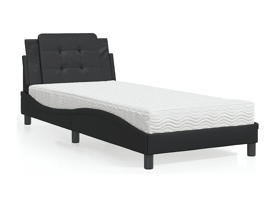 Lit avec matelas noir 100x200 cm similicuir