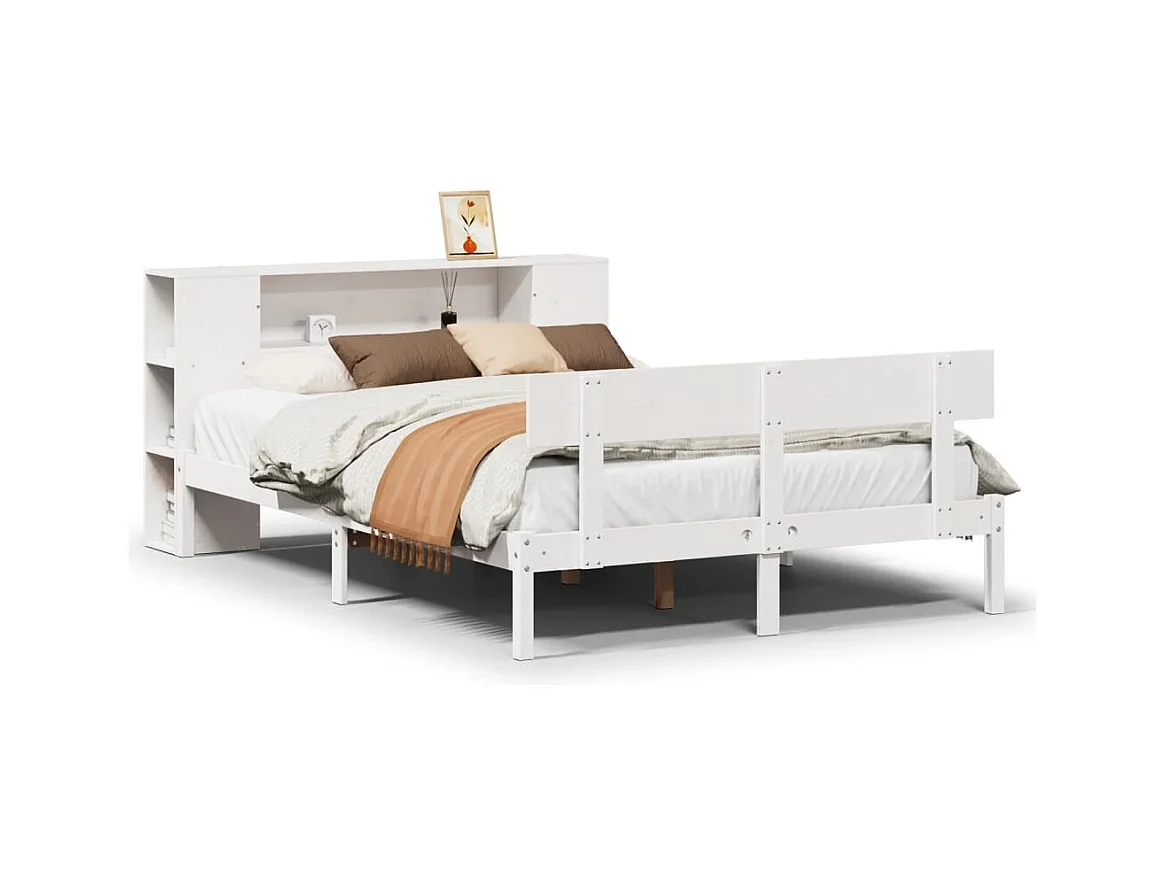 Letto libreria bianco senza materasso 150x200 cm in legno massello di pino