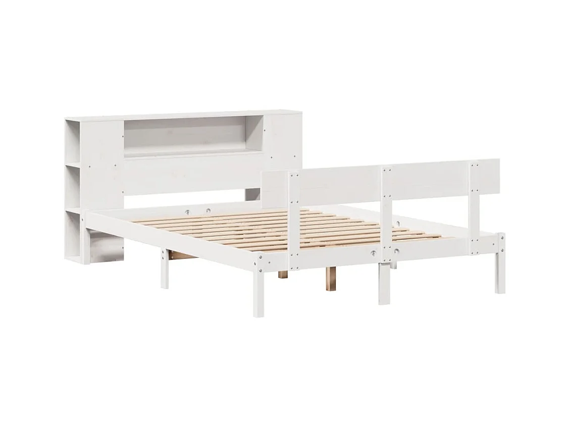 Letto libreria bianco senza materasso 150x200 cm in legno massello di pino