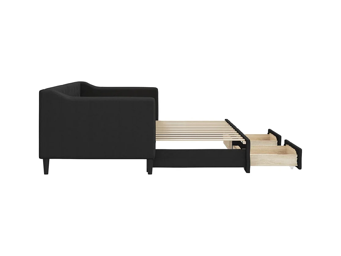 Tagesbett mit Ausziehbett und Schubladen ohne Matratze schwarz 80x200 cm