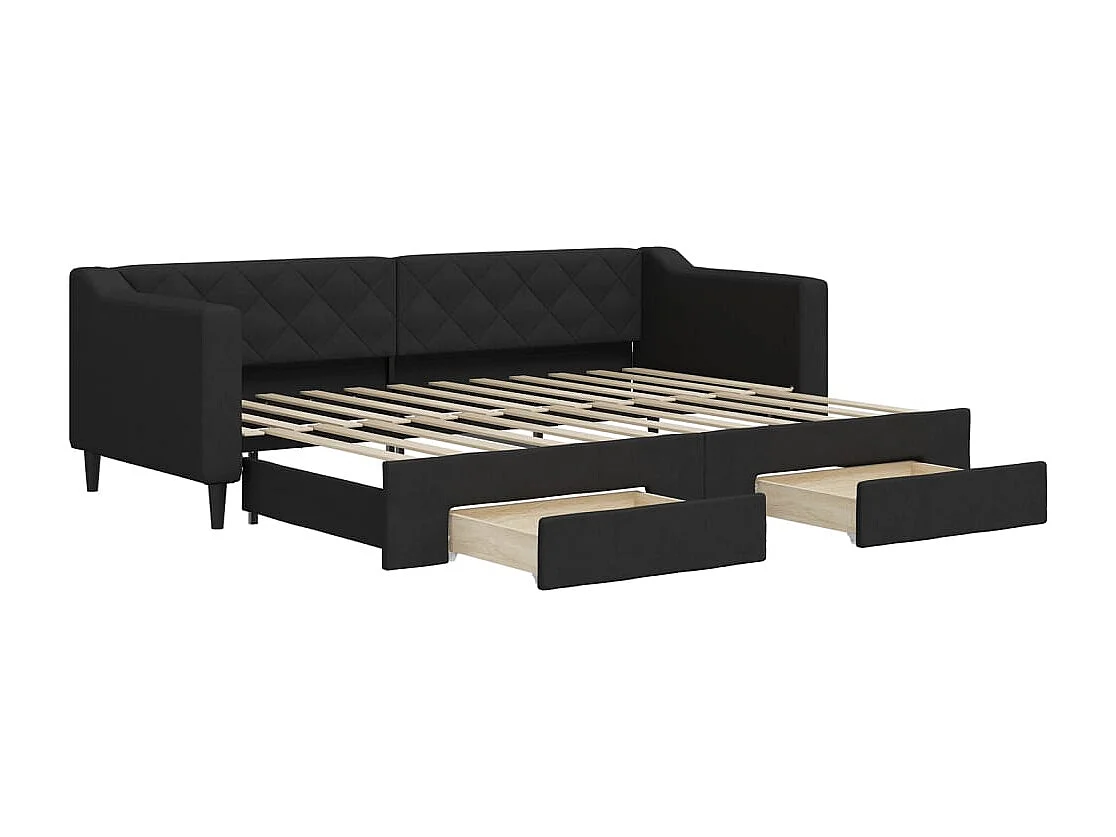 Dagbed met onderschuifbed en lades zonder matras zwart 80x200 cm