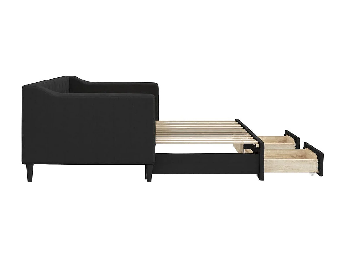 Dagbed met onderschuifbed en lades zonder matras zwart 80x200 cm