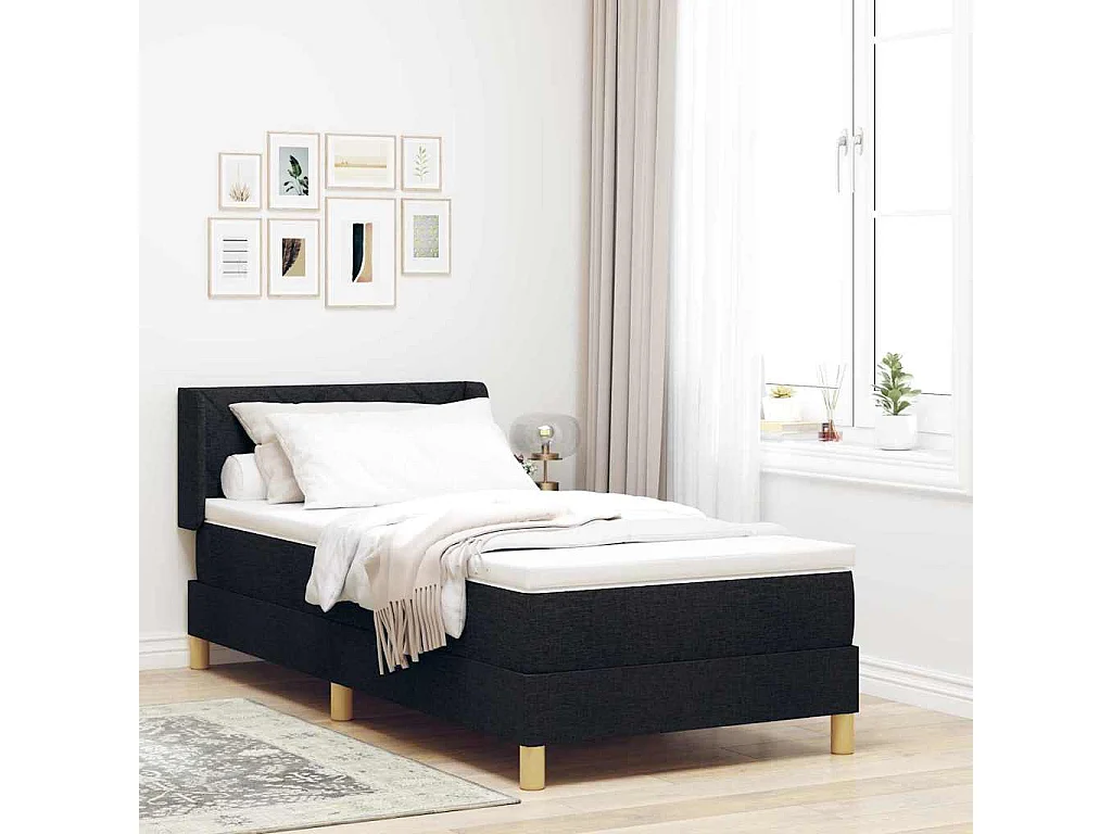Lit à Ressorts avec matelas Noir 90 x 200 cm tissu