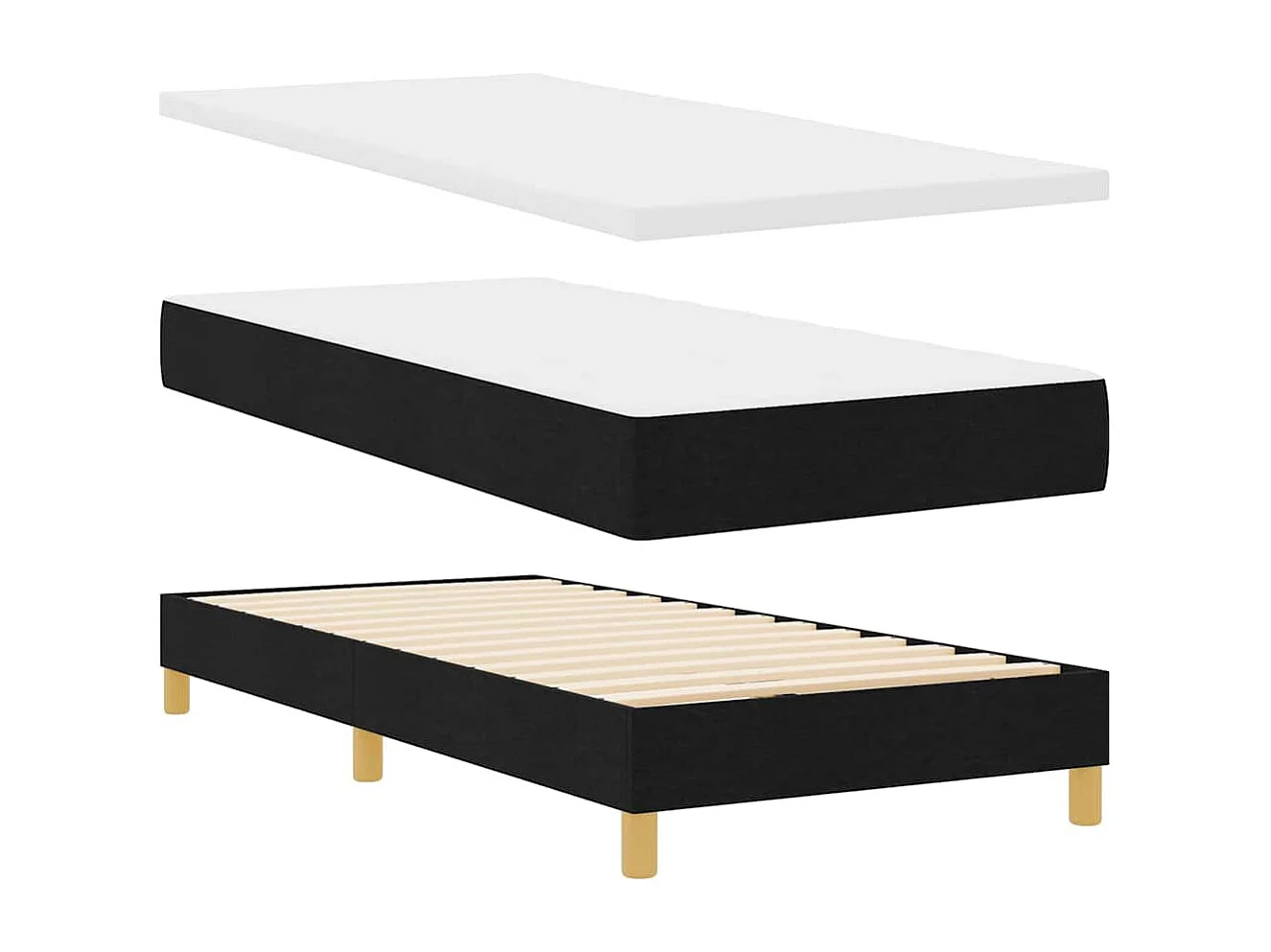 Lit à Ressorts avec matelas Noir 90 x 200 cm tissu