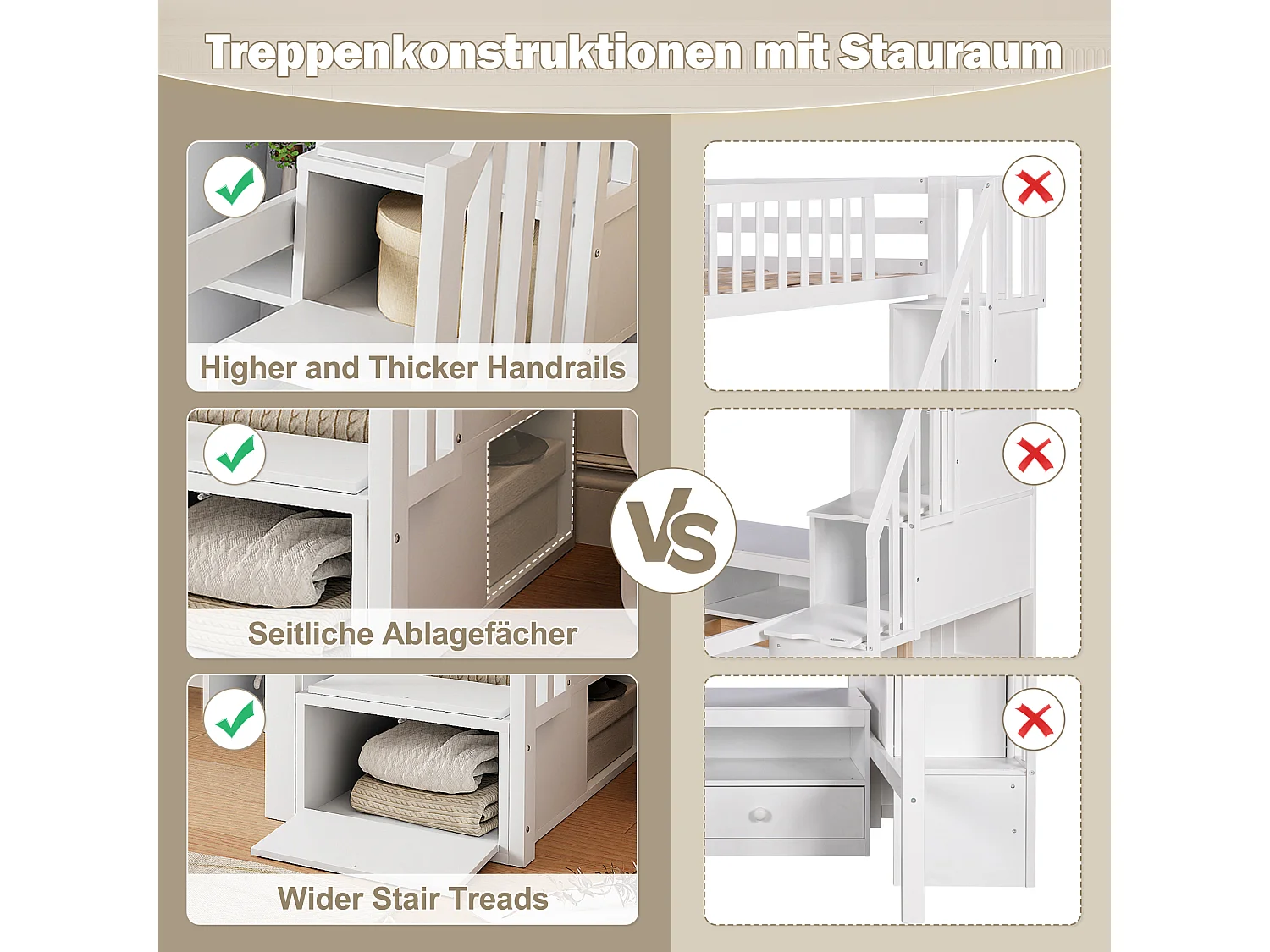 Lit mezzanine 140x200 cm, avec LED, échelle de rangement, étagères, tiroirs, bureau, pin, blanc (251x145x165 cm)