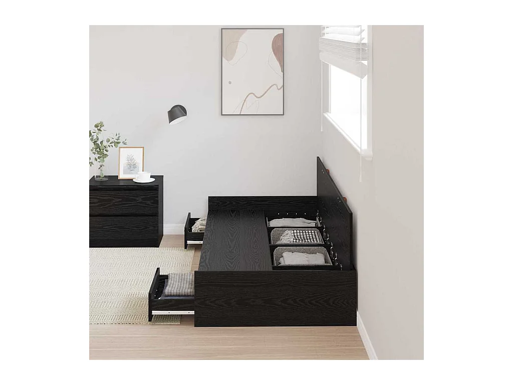 Struttura letto con contenitore Rovere nero 90 x 200 cm Legno ingegnerizzato