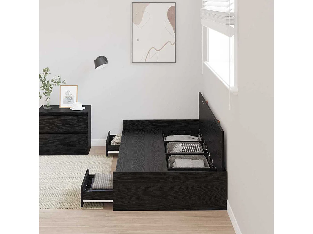 Struttura letto con contenitore Rovere nero 90 x 200 cm Legno ingegnerizzato