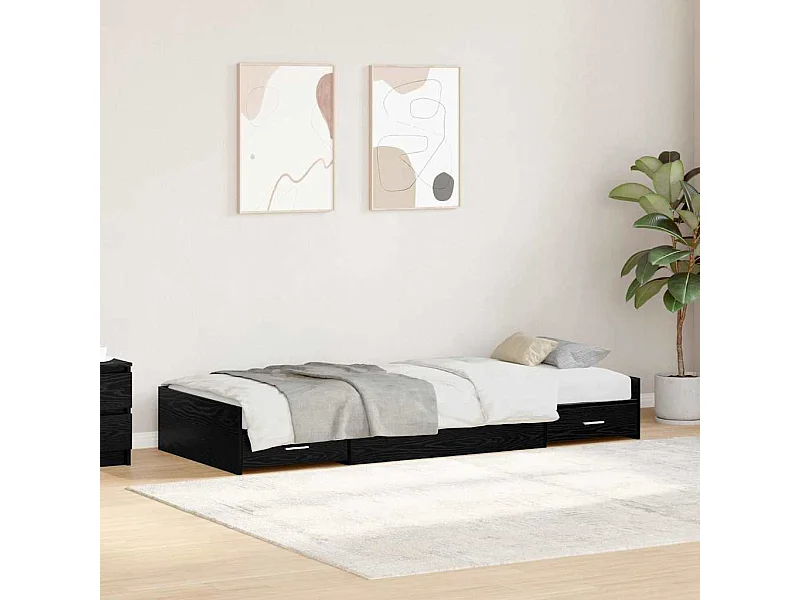 Cadre de lit avec rangement Chêne noir 90 x 200 cm Bois d'ingénierie