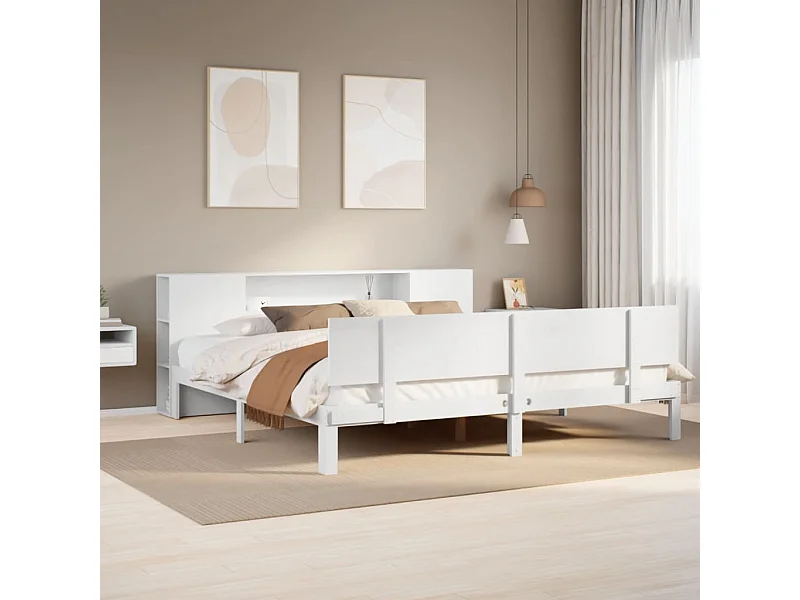 Letto libreria bianco senza materasso 180x200 cm in legno massello di pino