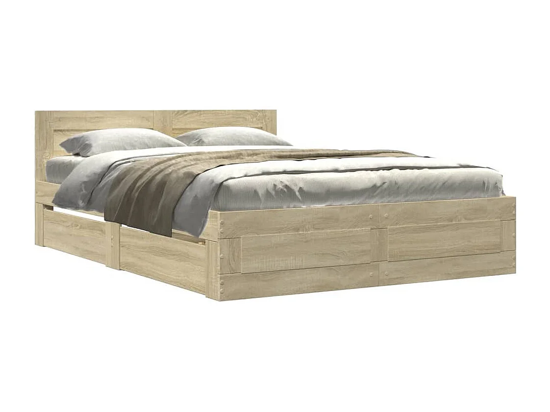 Estructura de cama y cabecero sin colchón roble Sonoma 120x200cm
