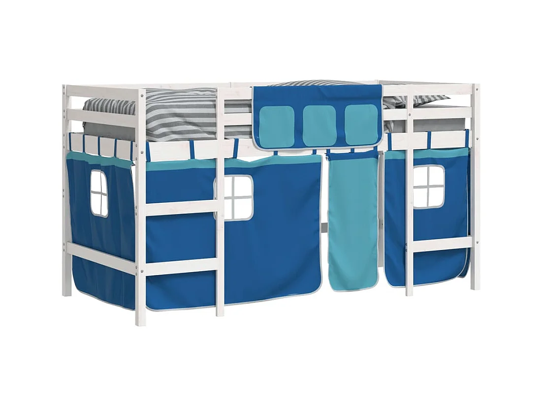 Lit mezzanine enfants avec rideaux sans matelas bleu 90x190 cm