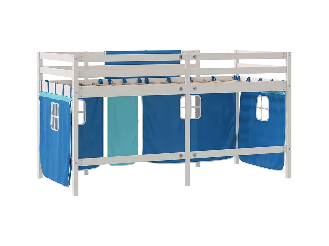 Lit mezzanine enfants avec rideaux sans matelas bleu 90x190 cm