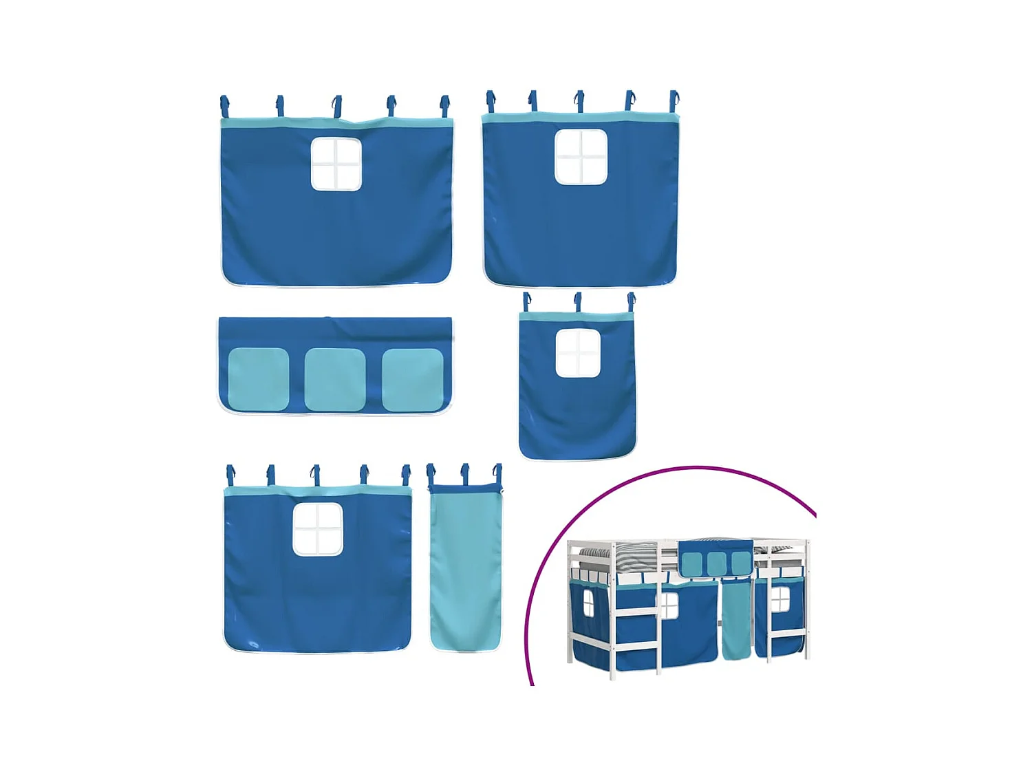 Kinderhoogslaper met gordijnen zonder matras blauw 90x190 cm