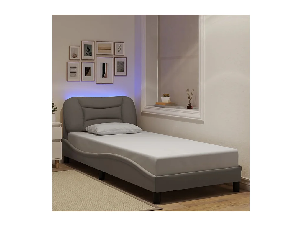 Struttura letto con LED senza materasso in tessuto tortora 90x200 cm
