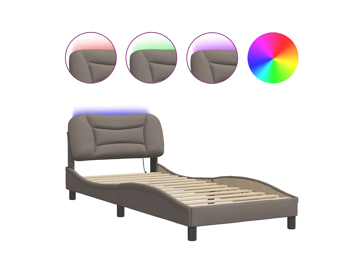 Struttura letto con LED senza materasso in tessuto tortora 90x200 cm