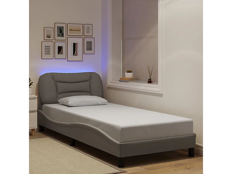 Estructura de cama con LED sin colchón tela taupe 90x200 cm