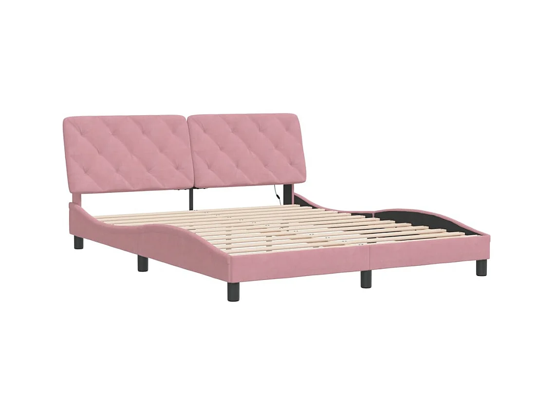 Estructura de cama con LED sin colchón rosa 160x200 cm terciopelo