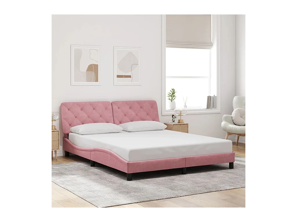Estructura de cama con LED sin colchón rosa 160x200 cm terciopelo