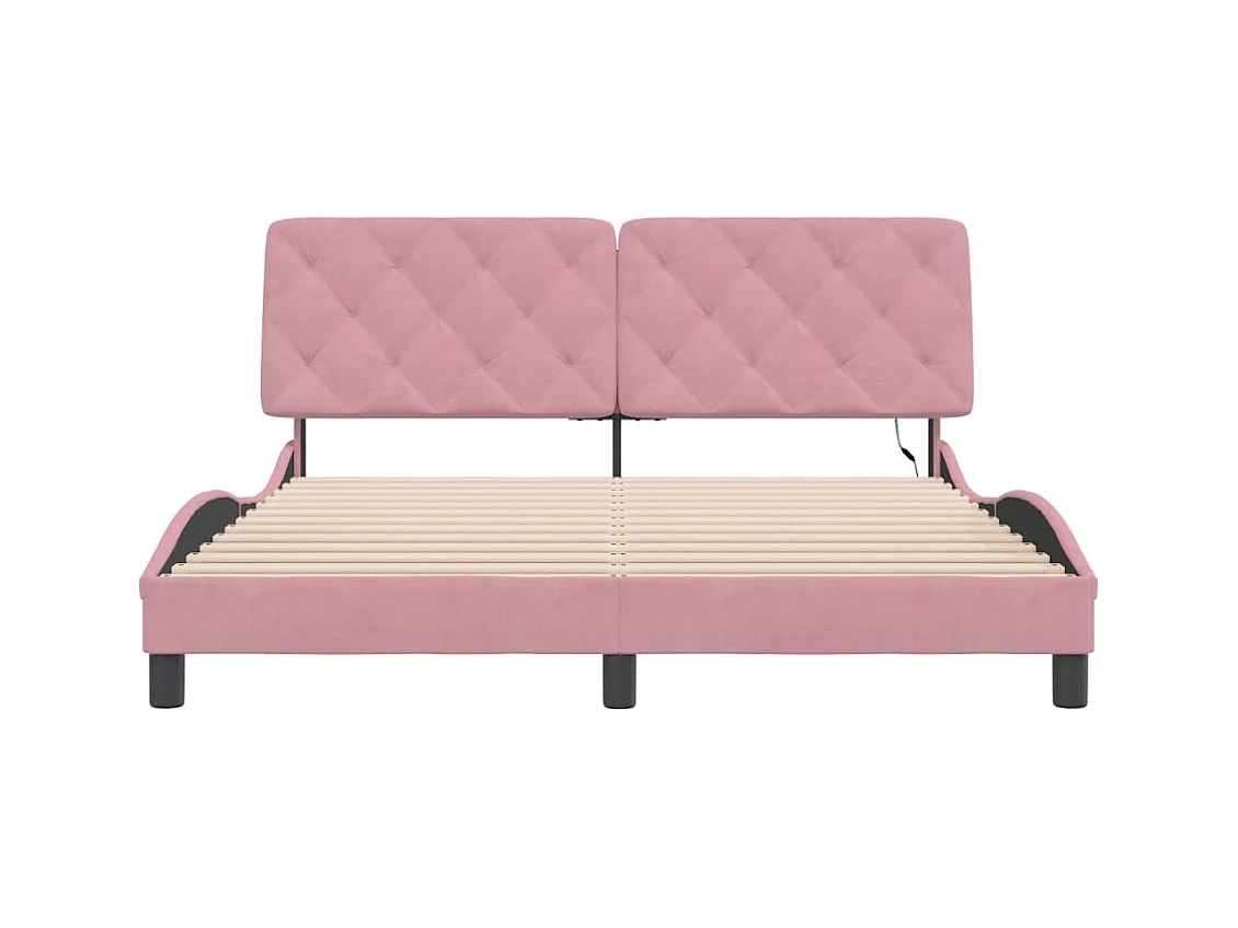 Estructura de cama con LED sin colchón rosa 160x200 cm terciopelo