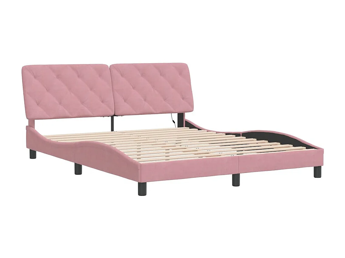 Estructura de cama con LED sin colchón rosa 160x200 cm terciopelo
